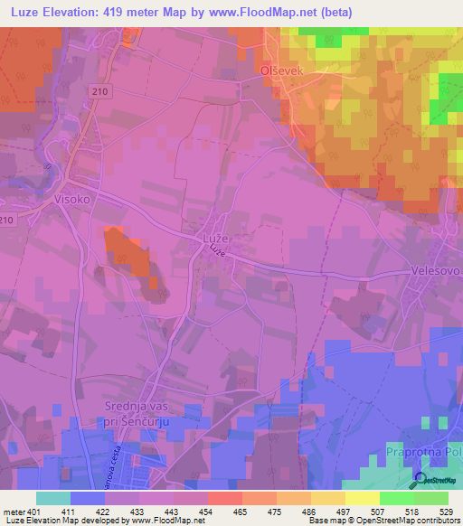 Luze,Slovenia Elevation Map