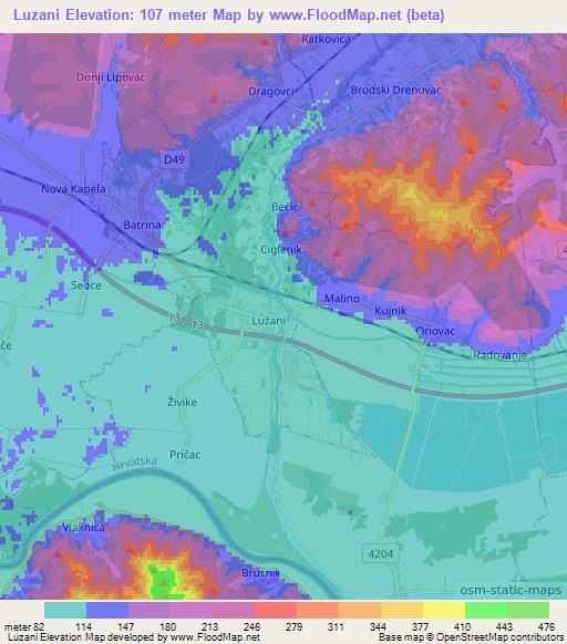 Luzani,Croatia Elevation Map