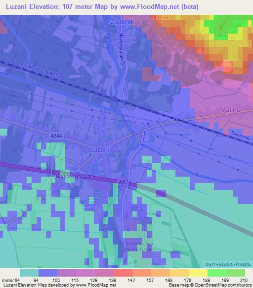 Luzani,Croatia Elevation Map