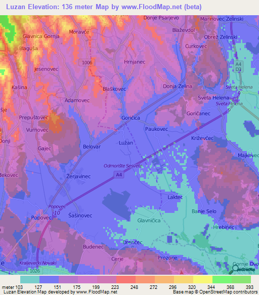 Luzan,Croatia Elevation Map