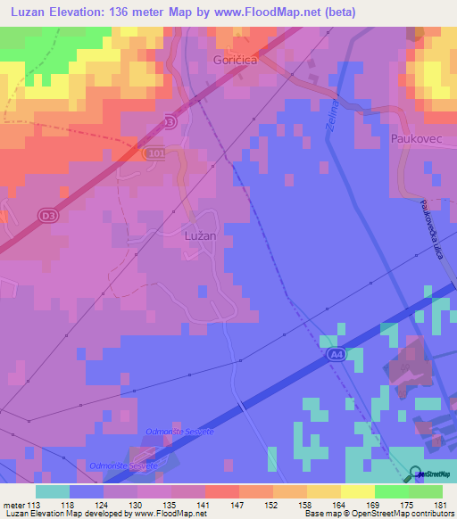 Luzan,Croatia Elevation Map