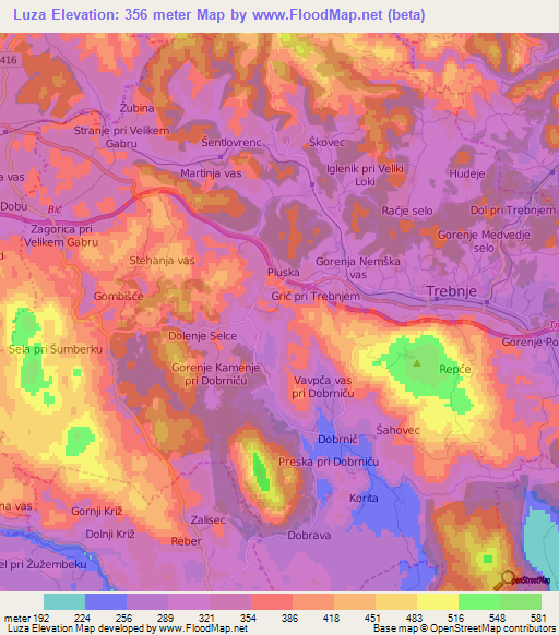 Luza,Slovenia Elevation Map