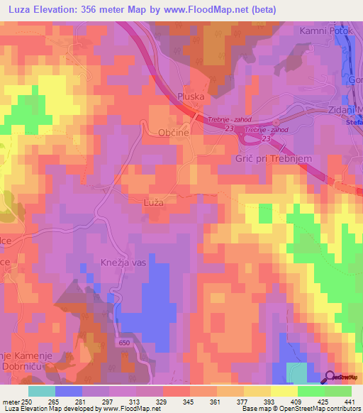 Luza,Slovenia Elevation Map