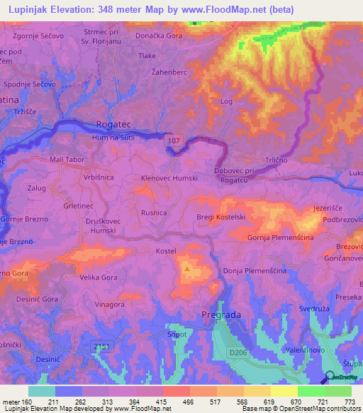 Lupinjak,Croatia Elevation Map