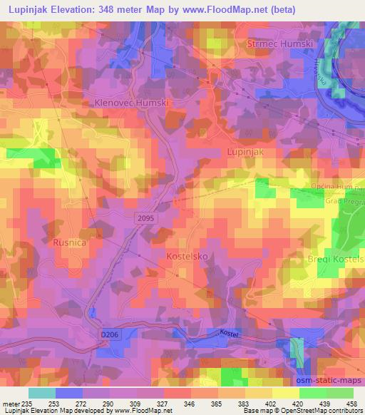 Lupinjak,Croatia Elevation Map