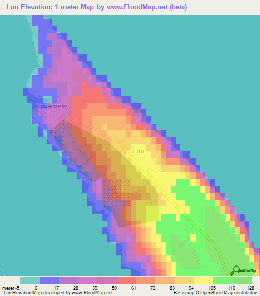 Lun,Croatia Elevation Map