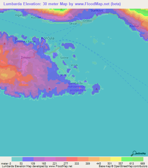 Lumbarda,Croatia Elevation Map