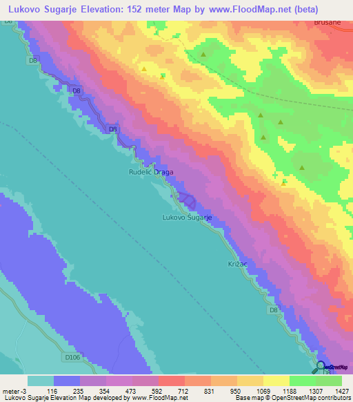 Lukovo Sugarje,Croatia Elevation Map