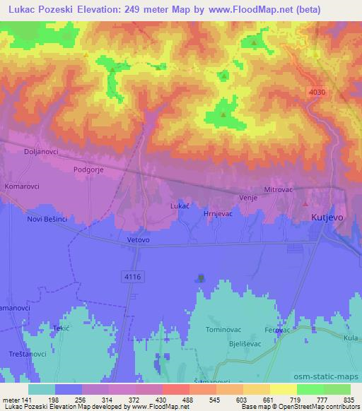 Lukac Pozeski,Croatia Elevation Map