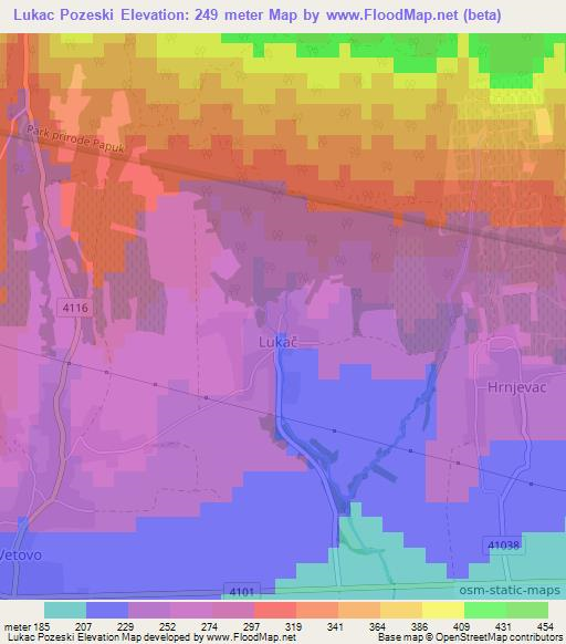 Lukac Pozeski,Croatia Elevation Map