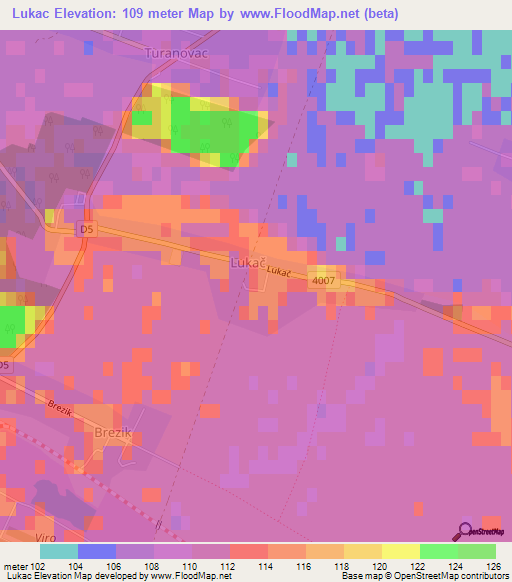 Lukac,Croatia Elevation Map