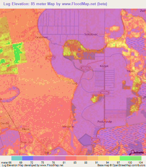 Lug,Croatia Elevation Map