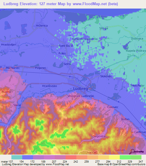 Ludbreg,Croatia Elevation Map