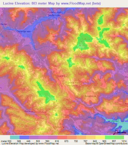 Lucine,Slovenia Elevation Map