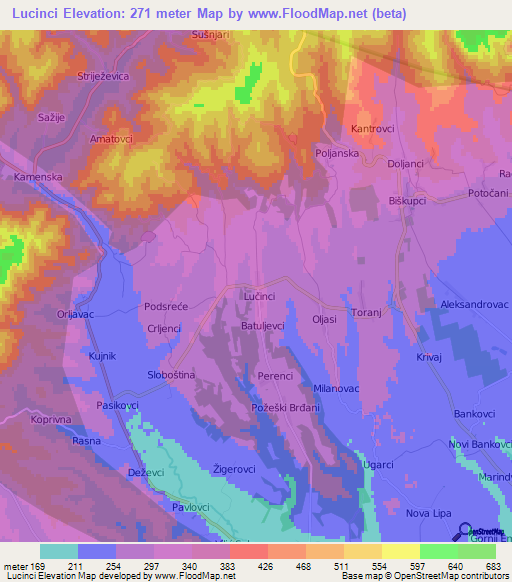 Lucinci,Croatia Elevation Map