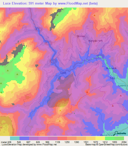 Luce,Slovenia Elevation Map