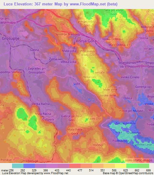 Luce,Slovenia Elevation Map