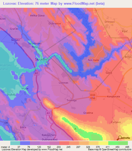 Lozovac,Croatia Elevation Map