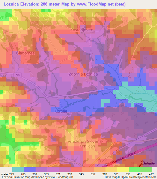 Loznica,Slovenia Elevation Map