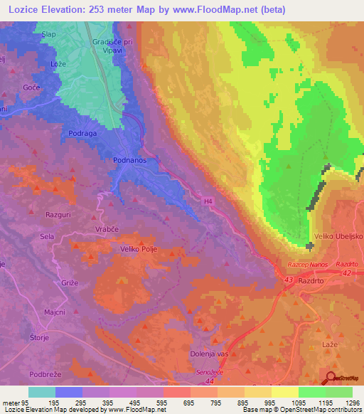 Lozice,Slovenia Elevation Map