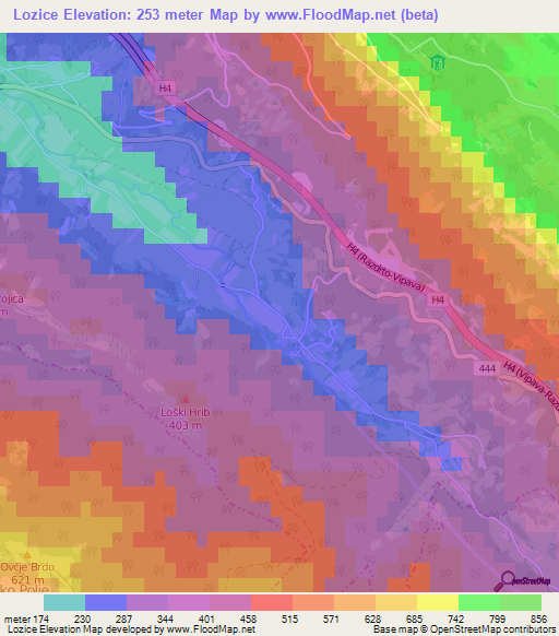 Lozice,Slovenia Elevation Map