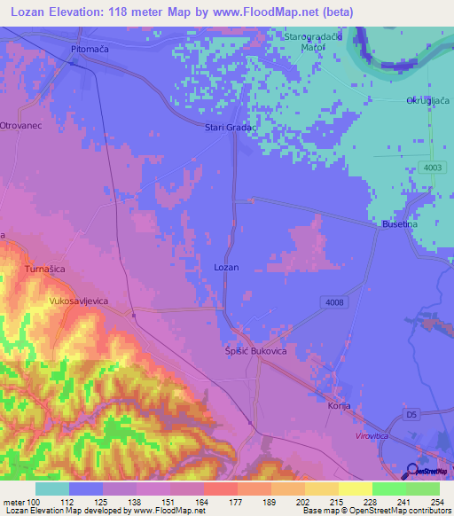 Lozan,Croatia Elevation Map