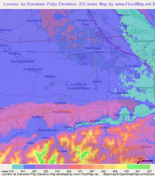 Lovrenc na Dravskem Polju,Slovenia Elevation Map