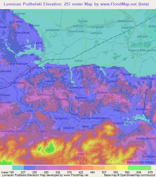 Lovrecan Podbelski,Croatia Elevation Map