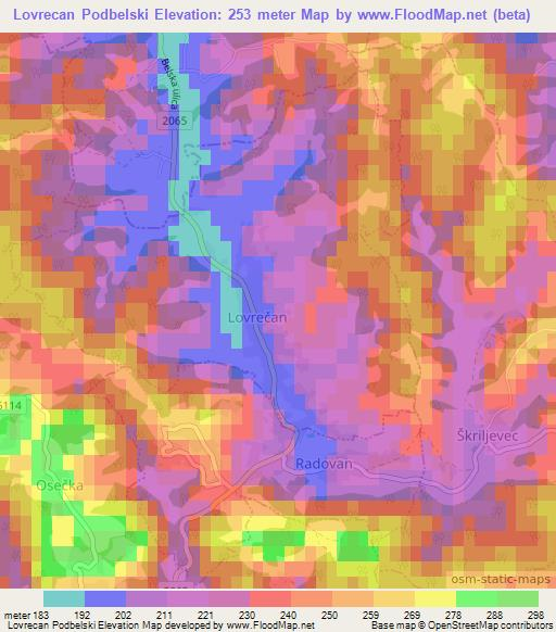 Lovrecan Podbelski,Croatia Elevation Map