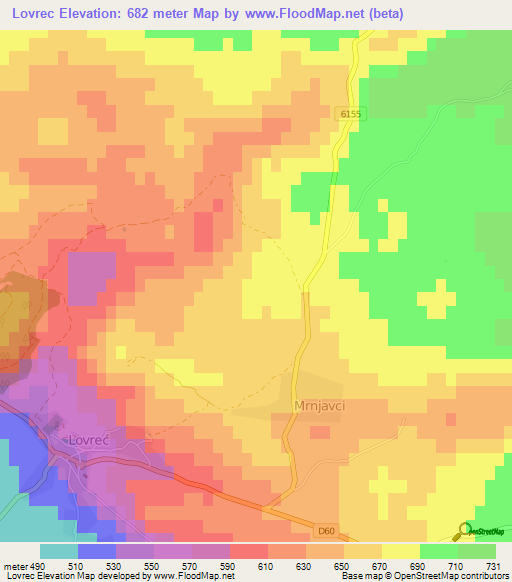 Lovrec,Croatia Elevation Map