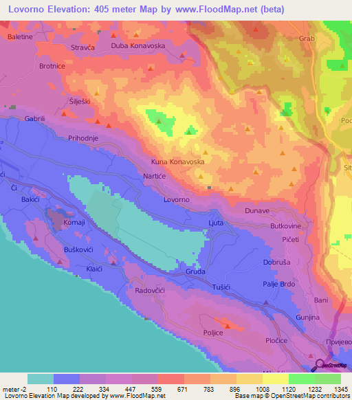 Lovorno,Croatia Elevation Map