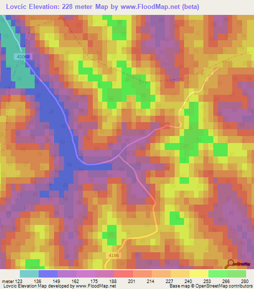 Lovcic,Croatia Elevation Map