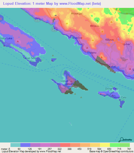 Lopud,Croatia Elevation Map