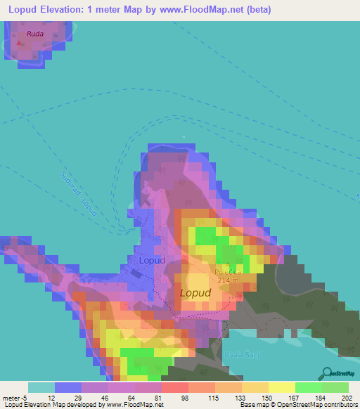 Lopud,Croatia Elevation Map