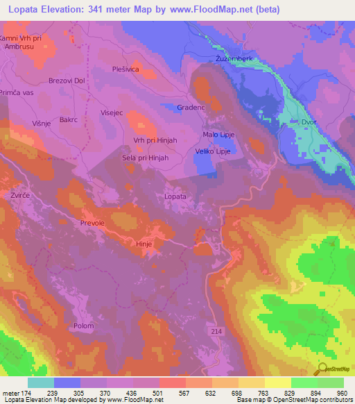 Lopata,Slovenia Elevation Map