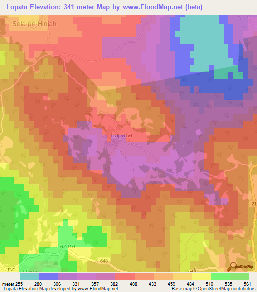 Lopata,Slovenia Elevation Map