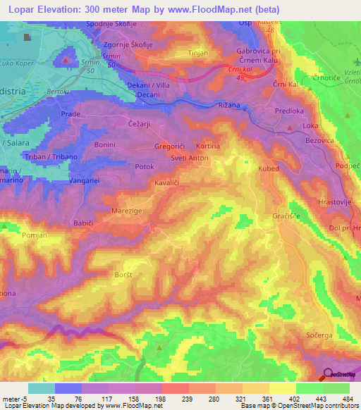 Lopar,Slovenia Elevation Map