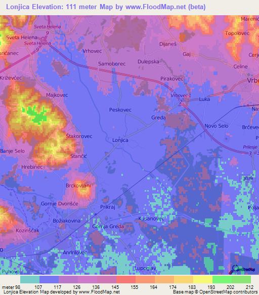 Lonjica,Croatia Elevation Map