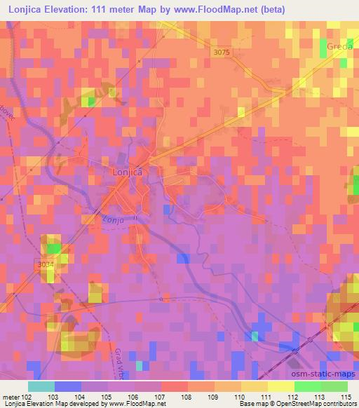 Lonjica,Croatia Elevation Map