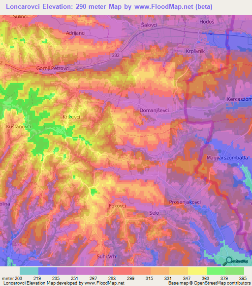 Loncarovci,Slovenia Elevation Map