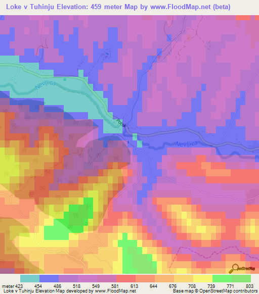 Loke v Tuhinju,Slovenia Elevation Map