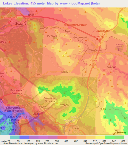 Lokev,Slovenia Elevation Map