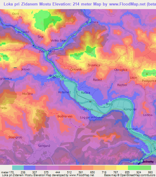 Loka pri Zidanem Mostu,Slovenia Elevation Map