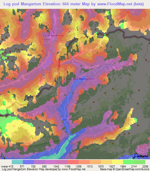 Log pod Mangartom,Slovenia Elevation Map