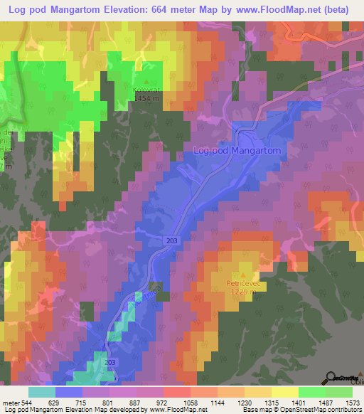 Log pod Mangartom,Slovenia Elevation Map