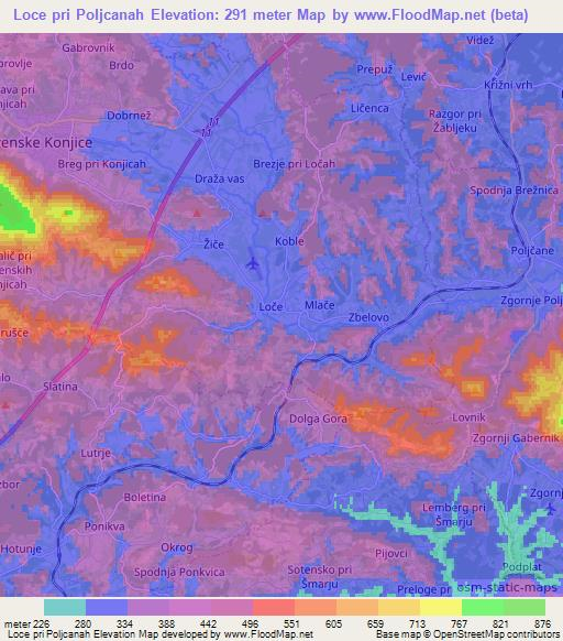 Loce pri Poljcanah,Slovenia Elevation Map