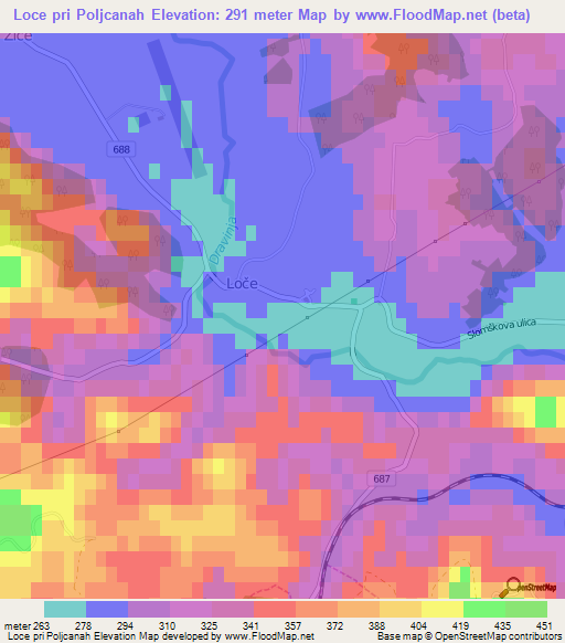 Loce pri Poljcanah,Slovenia Elevation Map