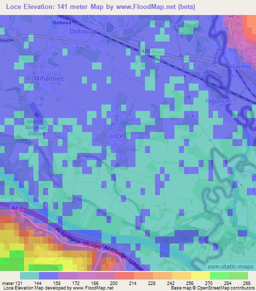 Loce,Slovenia Elevation Map