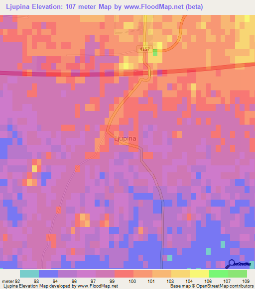 Ljupina,Croatia Elevation Map