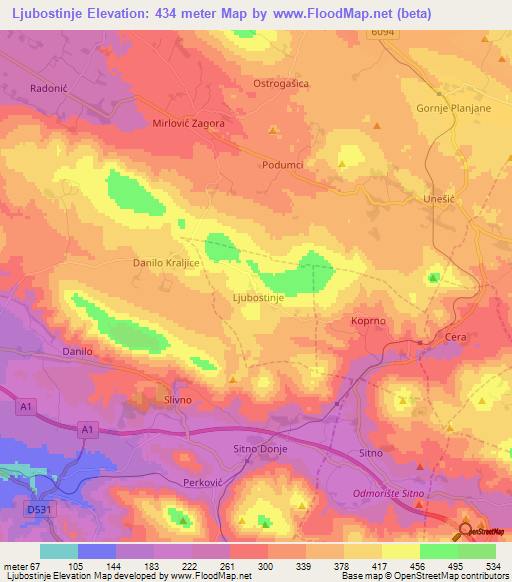 Ljubostinje,Croatia Elevation Map